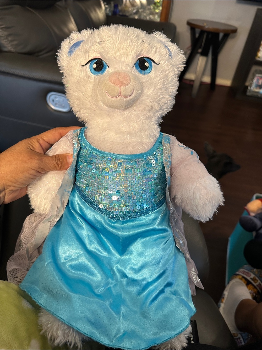 Build a Bear Plush White Bear in Sparkling Blue Dress - Kids Toy